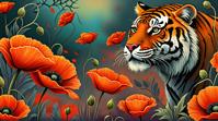 digital art, Poppies, with Tiger details, Smoky Conditions