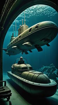 Cinematic still, Accessorized Impressive Submarine Snowmobile , designed by Germaine Dulac , Lyrical Abstraction