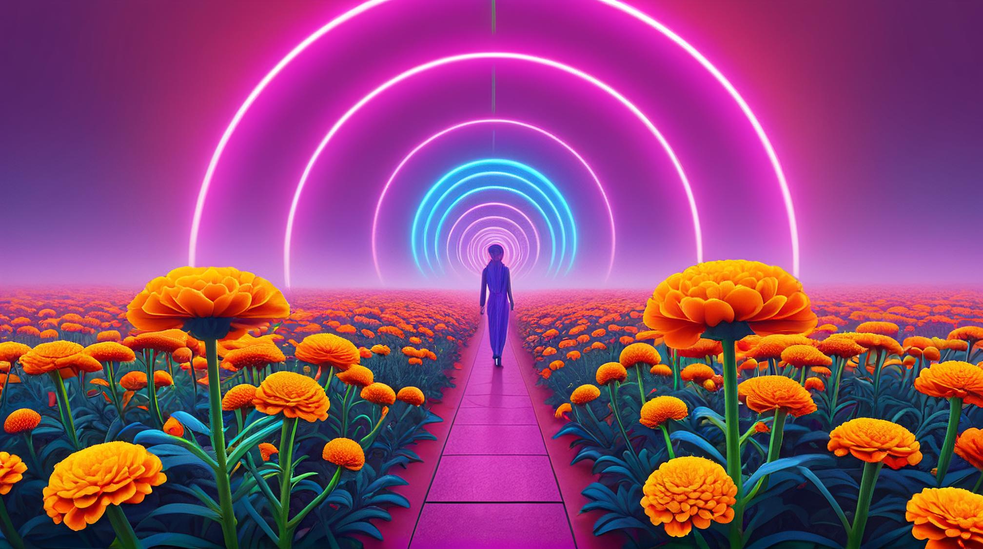 digital art, Vivid and Neon Sudanese Marigold, Heartwarming, Foggy