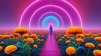 digital art, Vivid and Neon Sudanese Marigold, Heartwarming, Foggy