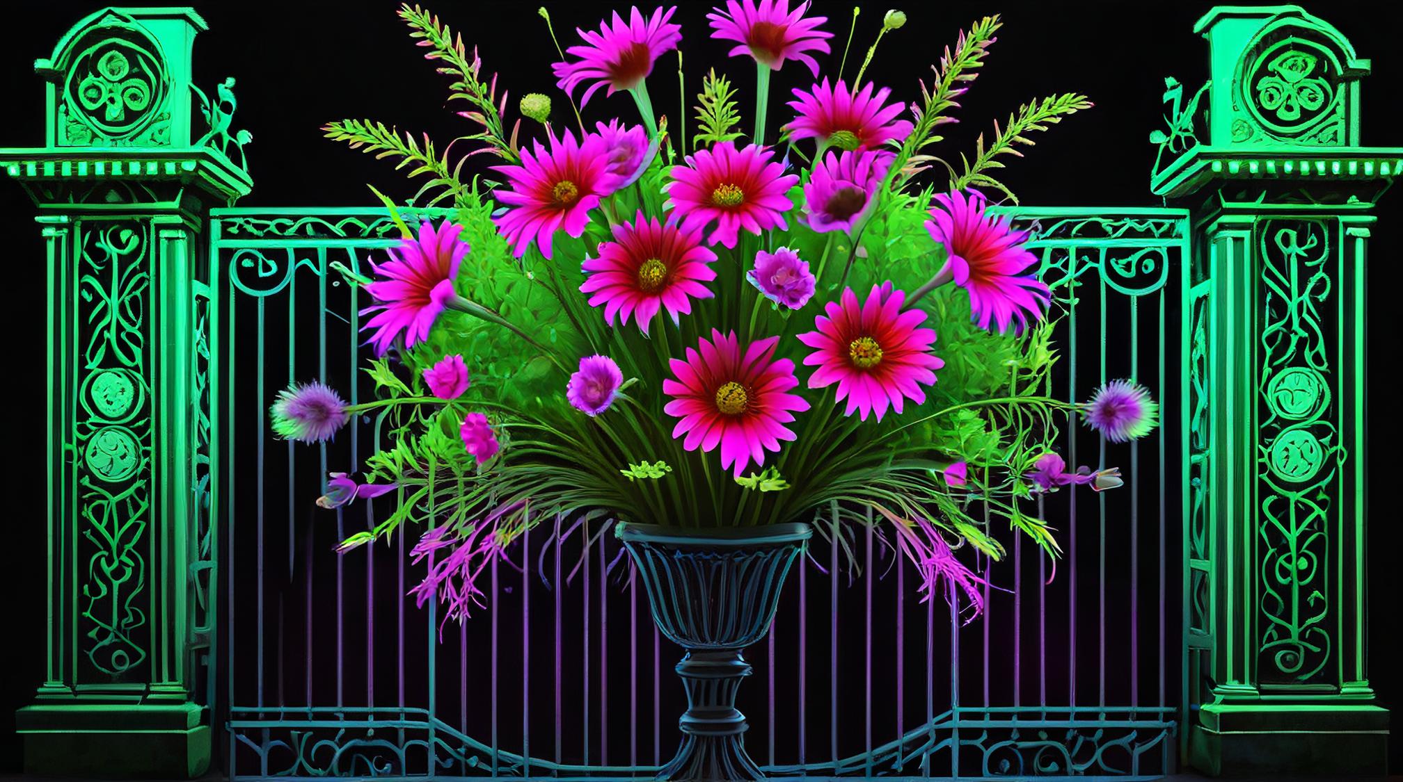 designed by Prateep Kochabua, digital art, Luminescent Desperate Eerie Punks Wildflower bouquet, intricate details