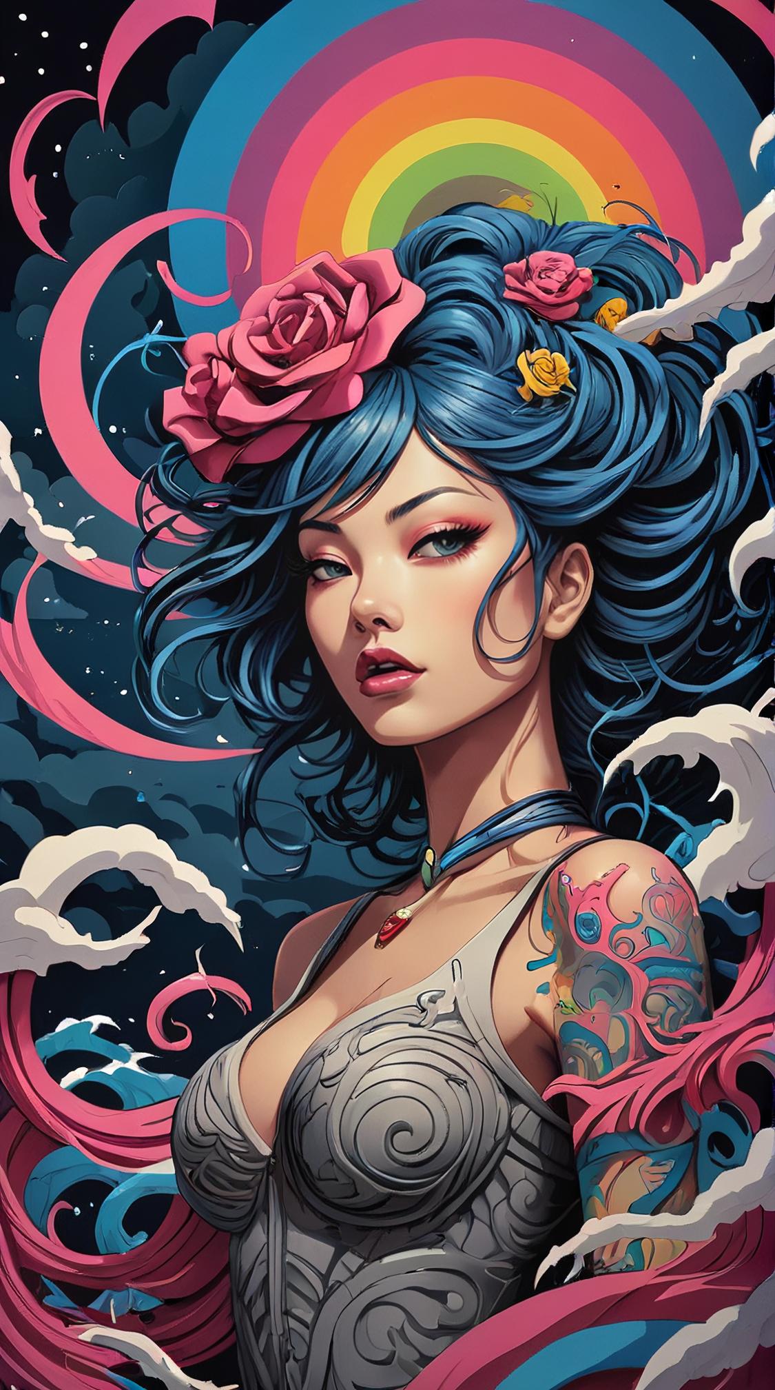 Layered paper art of a Comely The Storm of Love , Rainbowpunk, Indirect light, pop art designed by Tristan Eaton