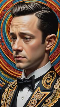 a Soutache artwork capturing a Joseph Gordon Levitt, very, highly enhanced, cinematic atmosphere