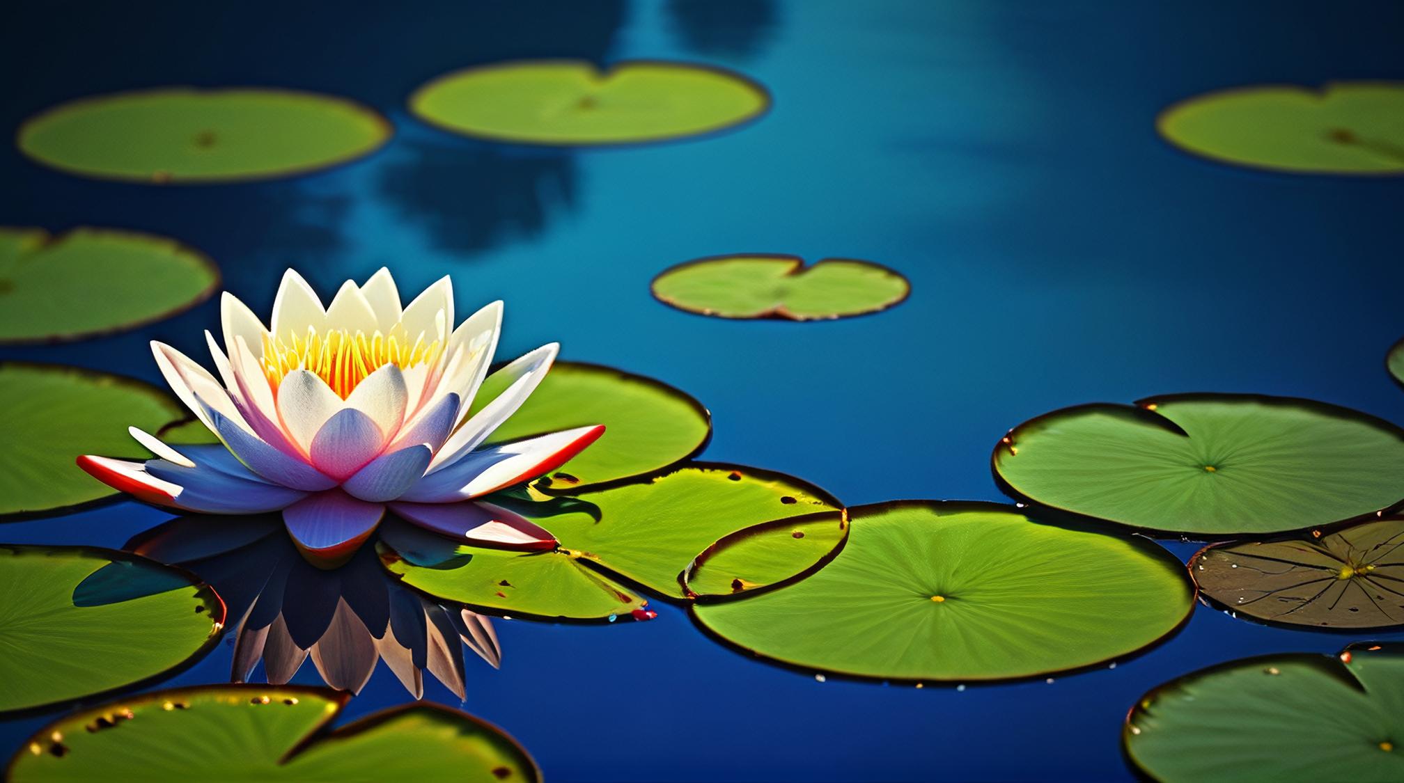 stylized by Catrin Welz Stein, digital art, Water lily pad, at Blue hour
