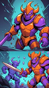 Concept sheet, Orange and Purple dust particles, contour rivalry drawing, adobe lightroom