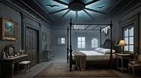 digital art, Odious Injured Dark ages Bed and breakfast, Foggy, front view