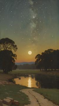 landscape art by Daniel Garber , Fayum portrait, Gruesome Shooting star , background