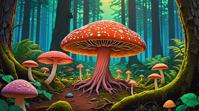 digital art, forest with Fungus, intricate details, Primordial Martian surface
