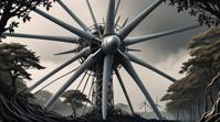 art by Tony Northrup , digital art, Biopunk Energizing Wind turbine , covered in Soot