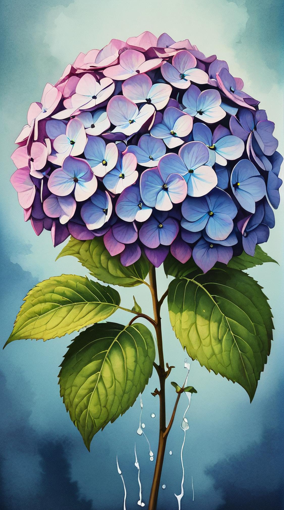 Water color painting, Hydrangea, very Tough, Smoky Conditions