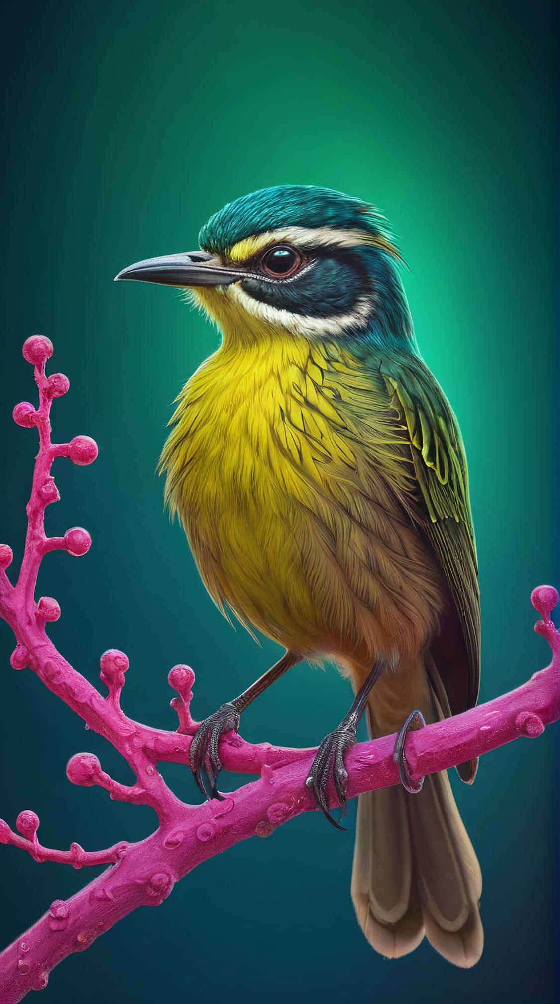 designed by Tomasz Alen Kopera, Plain Yellow Breasted Chat Greater Roadrunner , plain dark pink and Blue background, Fall