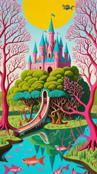 a Game art by Grayson Perry, a work of a Mangrove and Fairy tale castle It is evoking the feeling of being Joyful , beautiful composition, epic composition