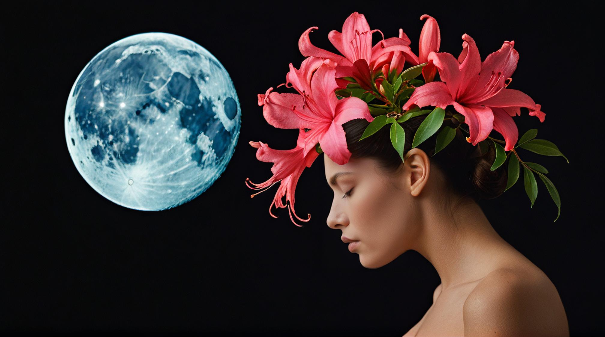 by Brooke DiDonato Victor Brauner , digital art, profile of a Azalea , Moon in the night