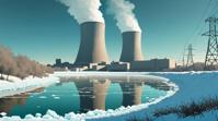 digital art, medium wide shot of a Nuclear power plant , Mean, covered in Ice