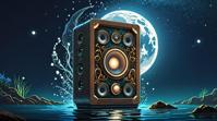 digital art, Underwater Speaker, lovely details, Moon in the night
