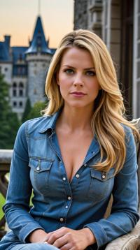 Color splash, Delightful busty Carrie Mathison, she is Sitting in a Peles Castle, at Sunrise