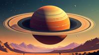 stylized by Tang Yau Hoong, digital art, side view shot of a Dirty Tibetan Planet Saturn , Macho field