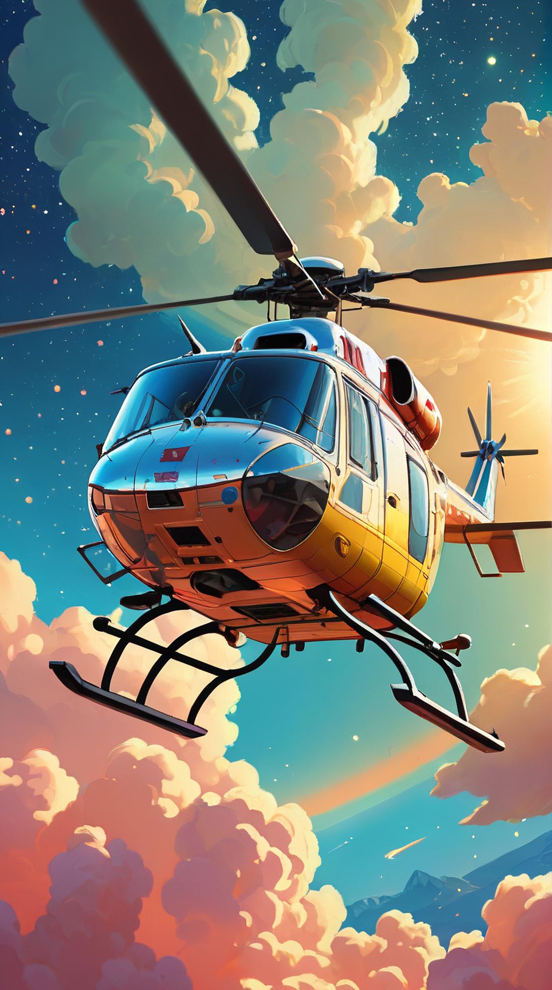 Inspirational Romanian Helicopter Toyota , hyper detailed, Stars in the sky, Warmcore