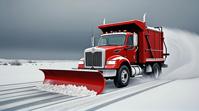 by Kay Sage, digital art, Oppressive Red Snow plow, Snowing