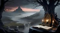 designed by Hisui Sugiura, digital art, Fantasy Bookend, it is in a Fae setting