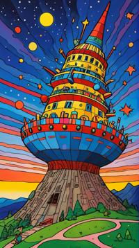 Drawing, Boring The Destroyer of Breaking , Stars in the sky, by Friedensreich Regentag Dunkelbunt Hundertwasser