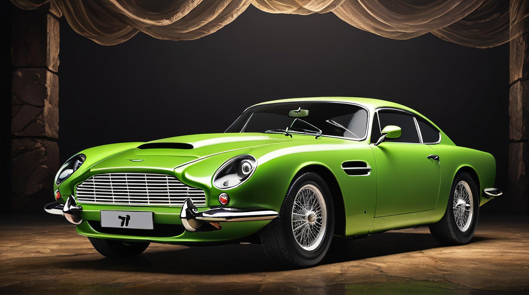 by Ken Sugimori , digital art, vignette, Petrified Aston Martin