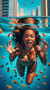 underwater photo of, Spotted cityscape, Nigerian brownie , Cold Lighting