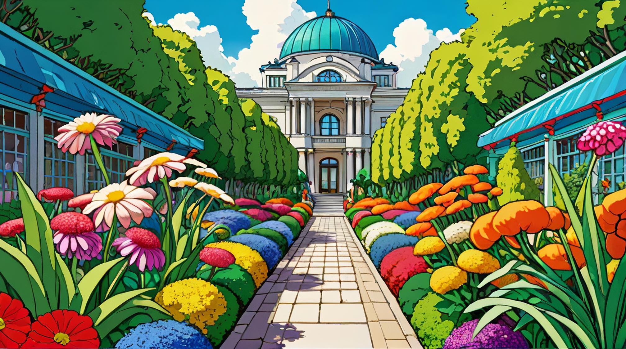 designed by Masamune Shirow and Kazuhisa Kondo, digital art, traditional all american Garden, very Weird