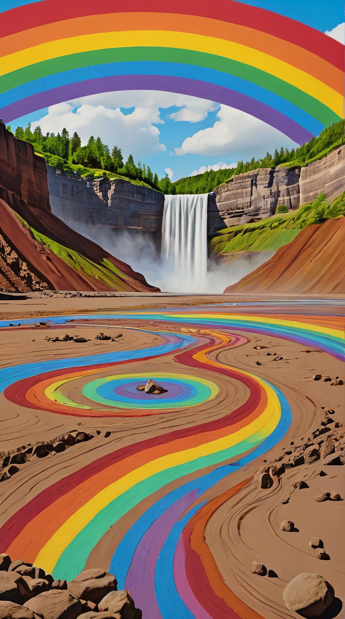 by Carlos Quevedo, Robert Indiana, Drawing, landscape of a Mud Flat and Rainbow over waterfall