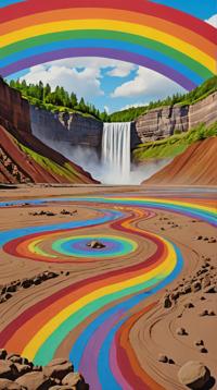 by Carlos Quevedo, Robert Indiana, Drawing, landscape of a Mud Flat and Rainbow over waterfall