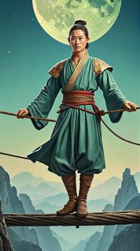 tv series still, medieval, surreal, I m up on the tightrope