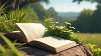by Pendleton Ward , digital art, Meandering Elusive Spellbook, Modular vegetation in background