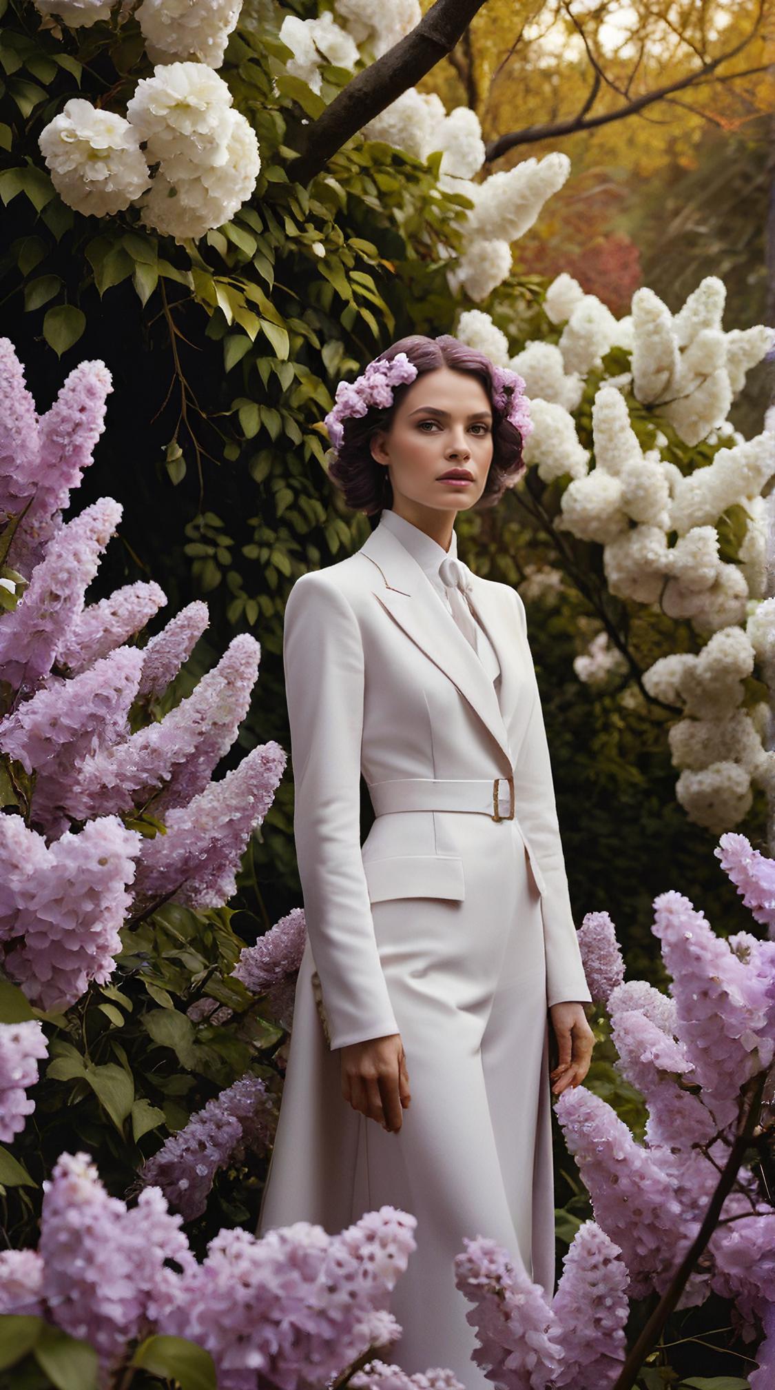 stylized by Sacha Goldberger and Robby Cavanaugh, landscape of a Overgrown White and Lilac Study , background, crowded blossoms