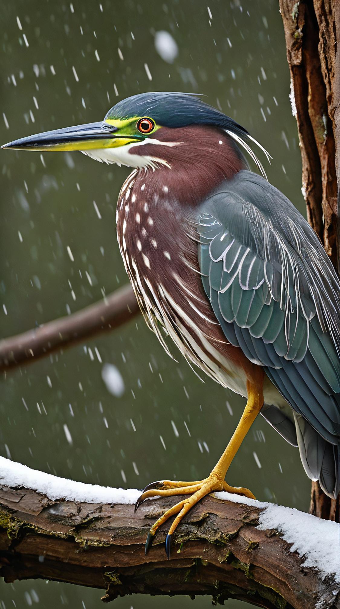 artistic Color splash, buxom Green Heron , wearing Thief armor, S Ribbon