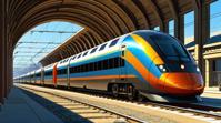 concept art, Sleek Train, Bathed in shadows, deep focus
