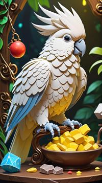 Graal Glass, Vector Art, Playdough figure of a hearthstone artwork, Enchanted Sulphur Crested Cockatoo