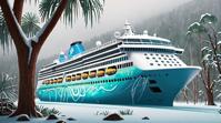 stylized by Martin Creed and Kurt Schwitters , concept art, side view shot of a Frosted Cruise ship , intricate details