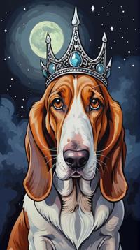 Drawing, skinny Basset Hound of Pain, Painting a painting, it is dressed in a Absurd Circlet