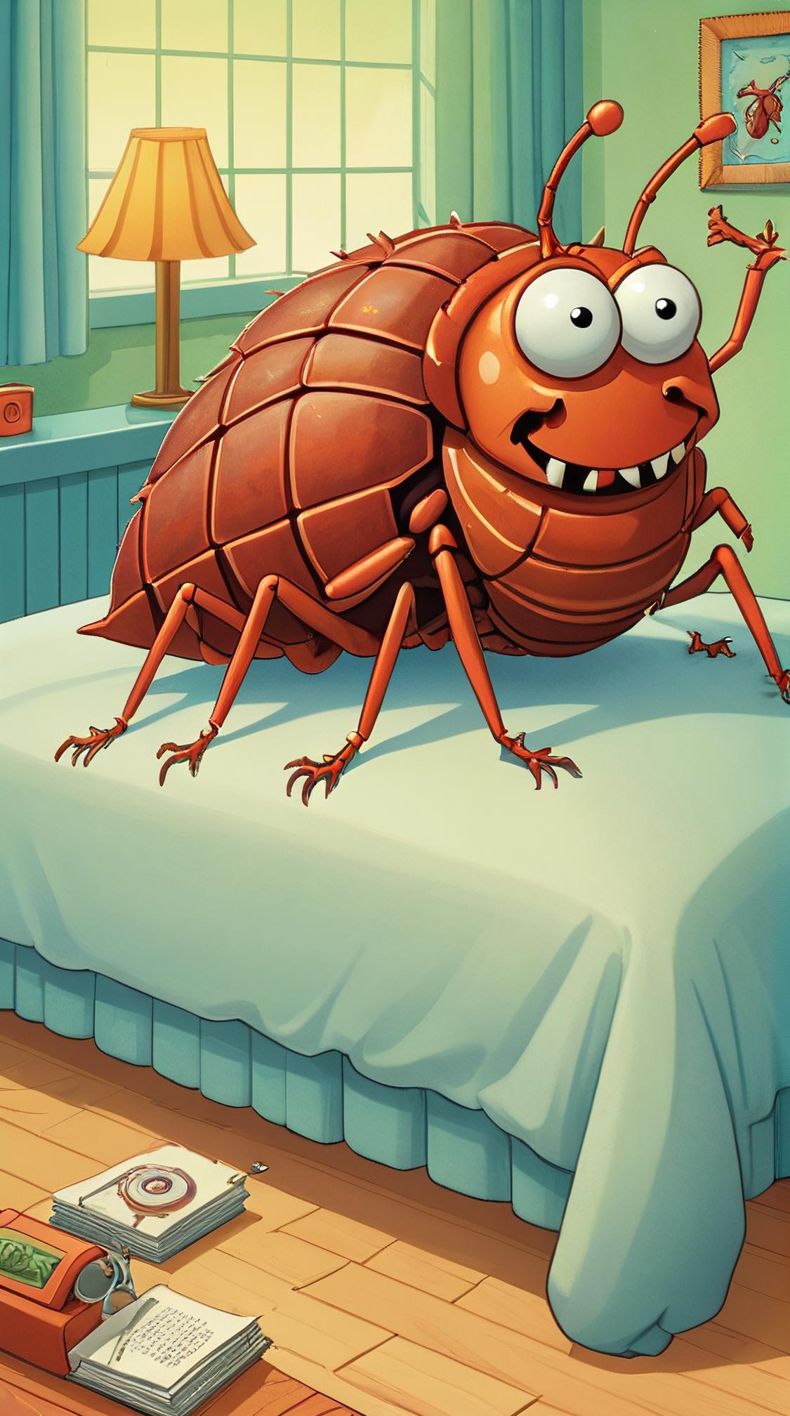 stylized by Kestutis Kasparavicius, body shot of a Furious Bed Bug, Foggy, Children s book illustration