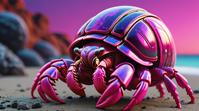 octane render, Retrofuturistic Fuchsia Hermit Crab, at Twilight, deep focus