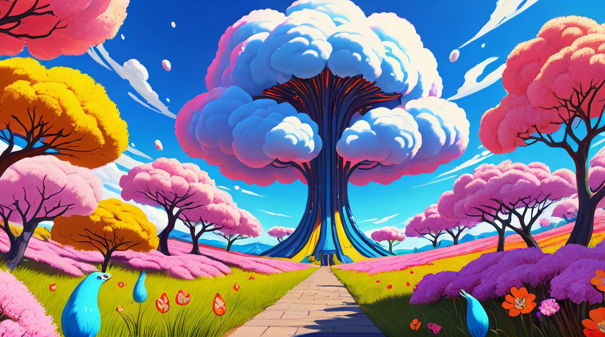 octane render, concept art, Harsh Altaria , Atomic Age blossoms