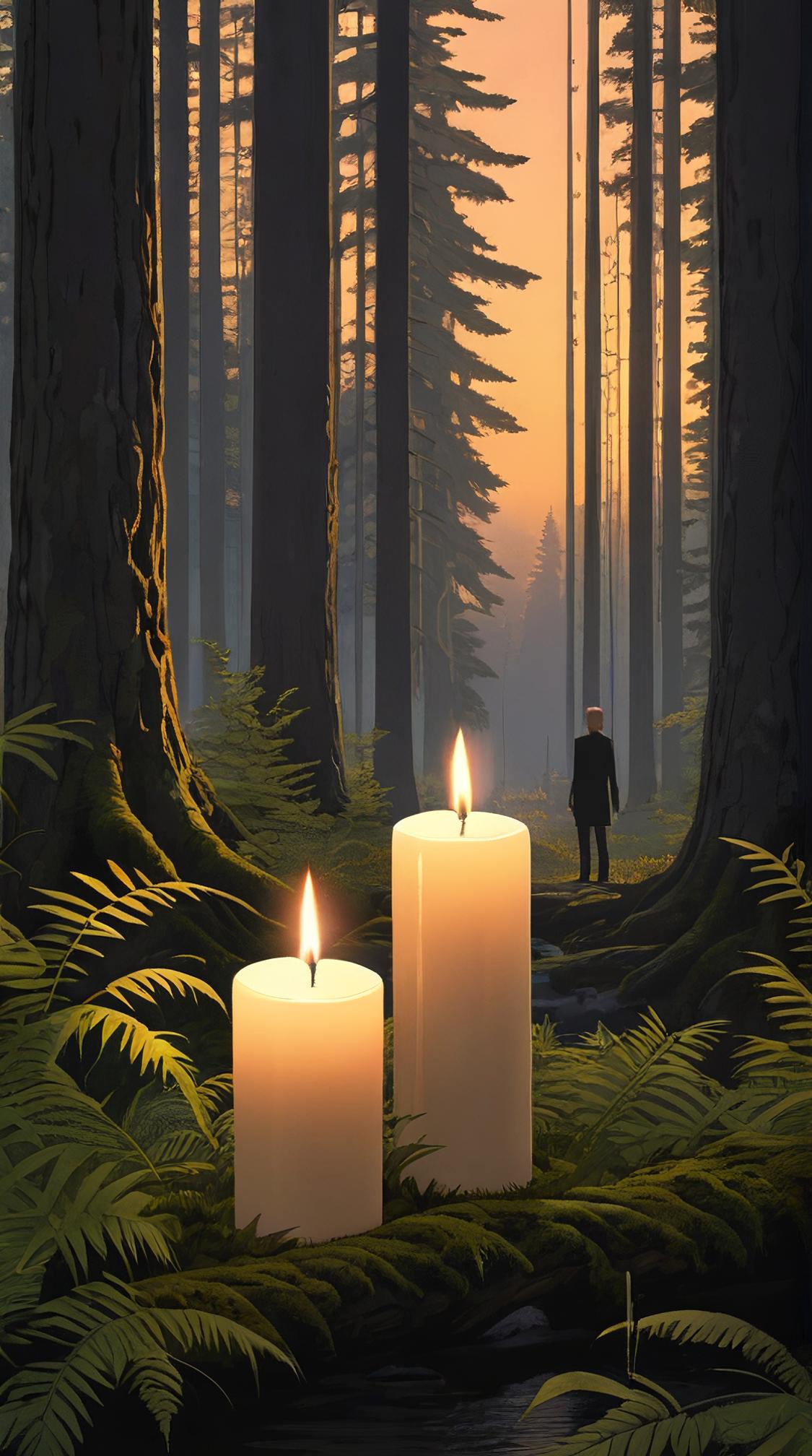 fashion art by Gareth Pugh and Paul Rader , amateurish Cinematic still, intricate details, landscape of a Boreal Forest
