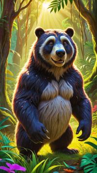 highly detailed, Appealing Inuit Baloo from The Jungle Book , his hair is Rainbow, grass and nature