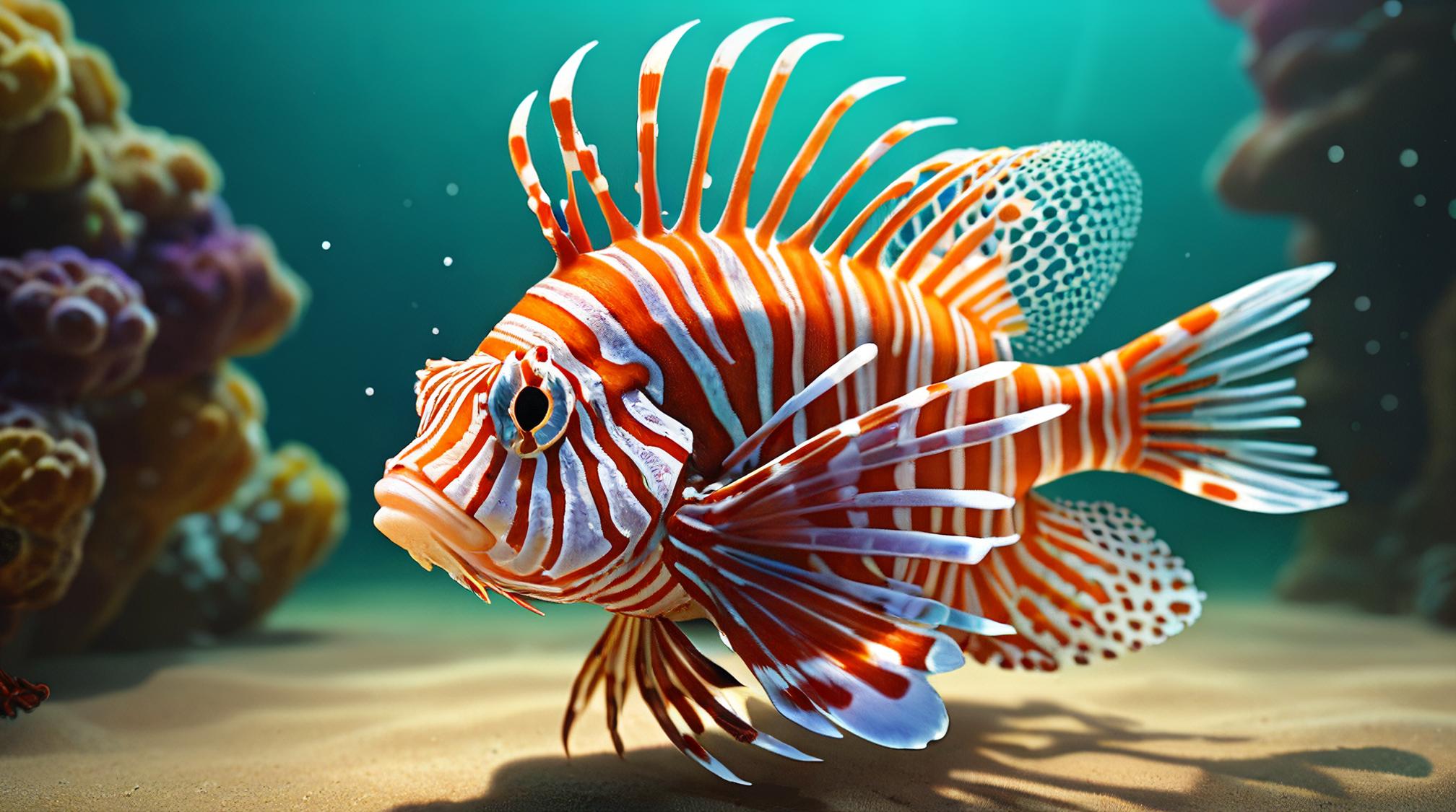 art by Craig Davison, octane render, Divine Lionfish with Vivid details, Depth of field mm
