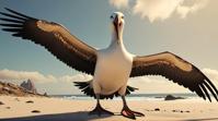 octane render, Exotic Albatross, Wide view, stylized by Ralph Steadman