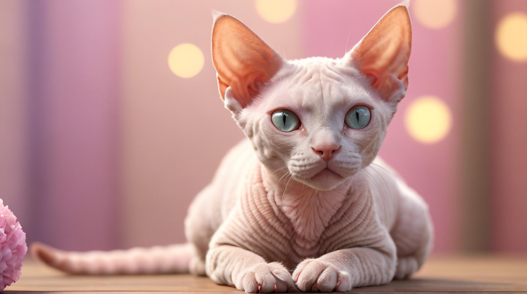 octane render, Devon Rex Cat, shallow depth of field, F