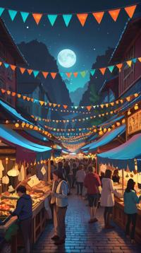 Renderman, landscape of a Mythical Contemporary Networked Night Market and Grimoire, designed by Atey Ghailan, Norwegian landscapes