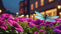 by Emma Geary, octane render, cityscape with Petunia, Dragonfly