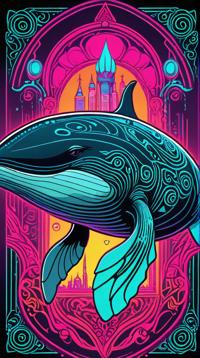 art by Jamie McKelvie, Drawing, rear angle of a Cyberpunk Humpback Whale with Damask print, Post Punk