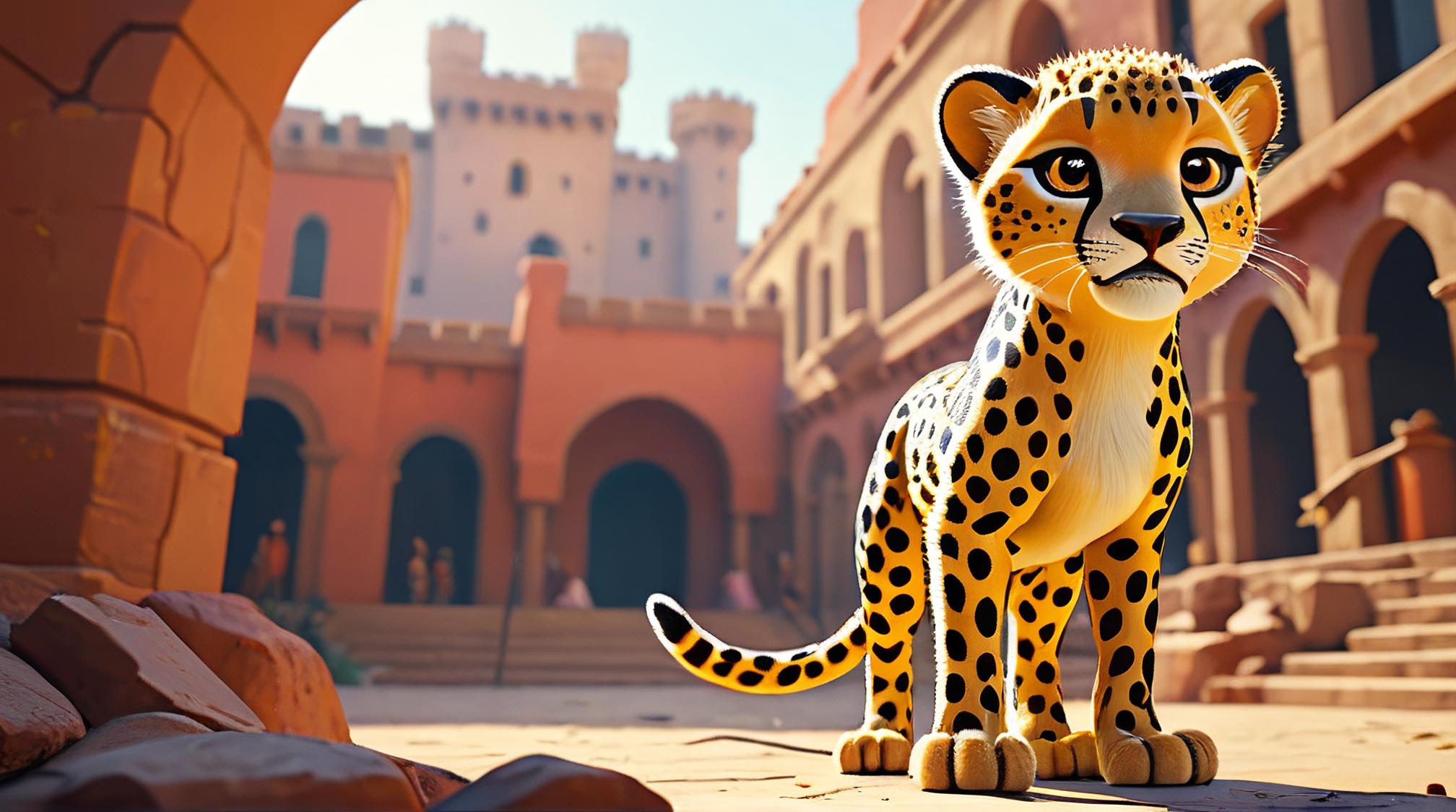 stylized by Ralph Bakshi and Craig McCracken , octane render, Kawaii Cheetah, from inside The Dragonpit of King s Landing